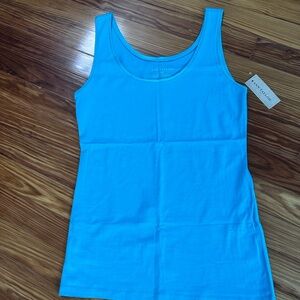 Ann Taylor Vibrant Turquoise Blue Tank Top with Satin Trim